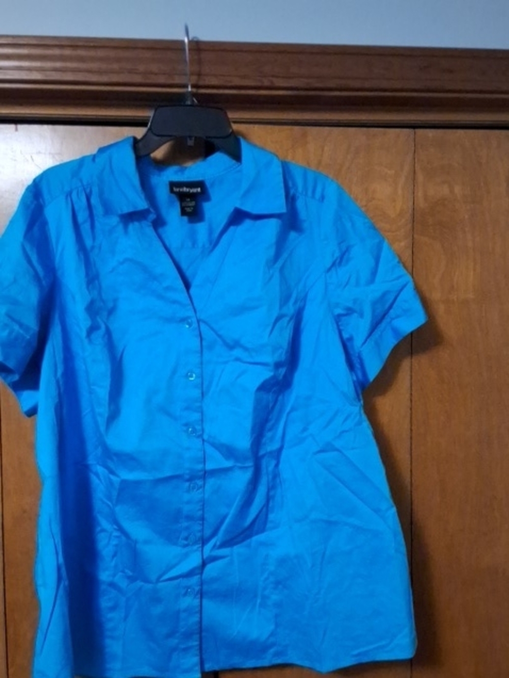 Lane Bryant Bright Blue Short-Sleeve Button-Down Shirt